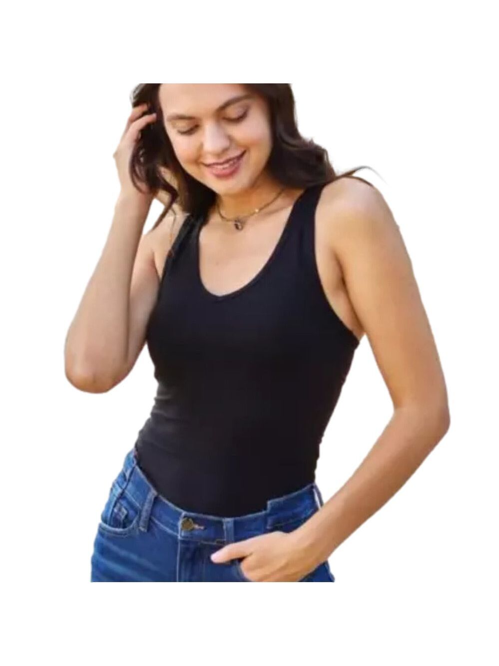 NWT Zenana Seamless Racerback Bodysuit Black Tank Top Small